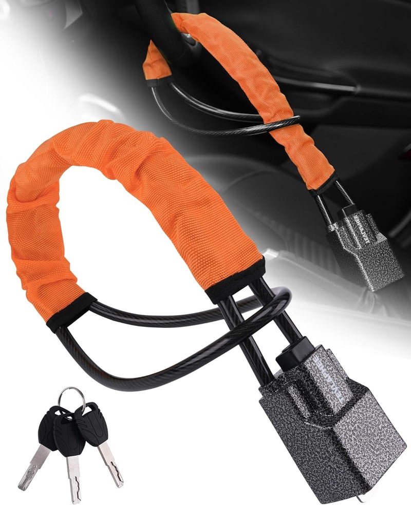 Tevlaphee Steering Wheel Lock Seat Belt Lock Universal Anti Theft Car Device Car Lock Car Theft Prevention with 3 Keys for Car Security Fit Most Vehicles Truck SUV Van (Orange) - Image 1